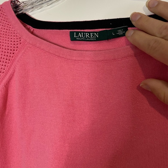 Ralph Lauren | pink long sleeve crewneck sweater with knit sleeve detail - Picture 3 of 4